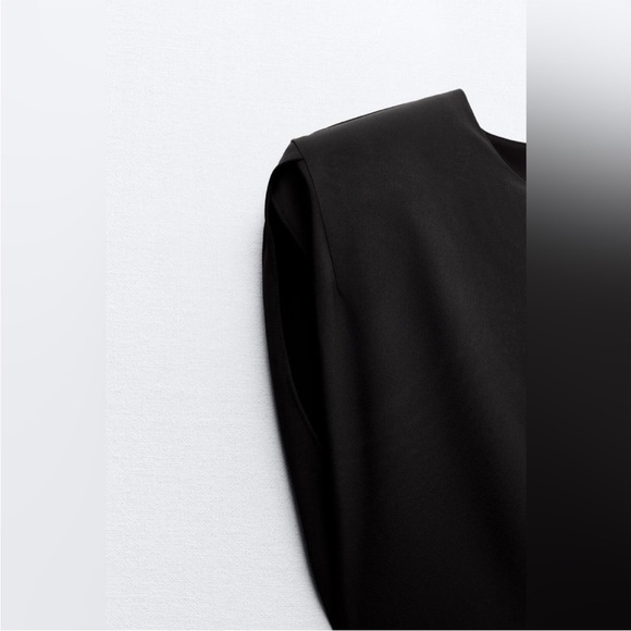 ZARA Shoulder Pad Crepe Midi Dress Black Fitted waist shoulder pads Size S NWT - Picture 11 of 16